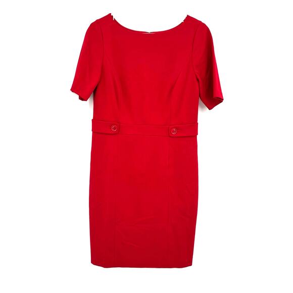 Talbots Size 8 Petites Red Short Sleeve Dress Midi Length Zip‎ Up Rear Fitted - Picture 1 of 5